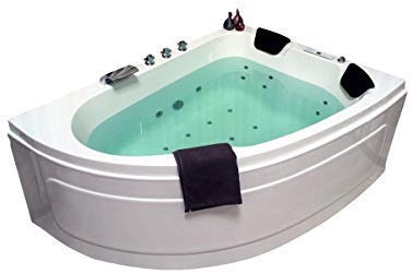 Supply24 Since 2004 Whirlpool Badewanne Titan – Made in Germany – Eckmontage rechts 180x130 – 25 Massagedüsen, Heizung, Ozon Desinfektion, LED Farblichttherapie, Radio – ohne Armaturen – 2 Personen