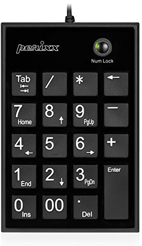 Perixx PERIPAD-202 Nummernblock für Laptop - USB Anschluss Große Zeichen Tab Taste 19 Leise Scherentasten, Schwarz
