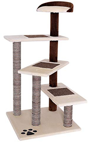 lionto Kratzbaum für Katzen mit 3 Plateaus & gemütlicher Liegefläche, Höhe 100 cm, Katzenbaum mit Sisalseil & weichem Plüsch, für kleine & große Katzen geeignet, perfekte Krallenpflege, beige/braun