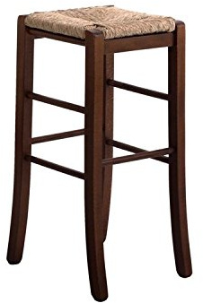 OKAFFAREFATTO MADDALONI SEDIA SGABELLO LEGNO MASSELLO CON SEDUTA PAGLIA QUADRATO H 67 CM DA TERRA nuovo già montato tinta NOCE scuro