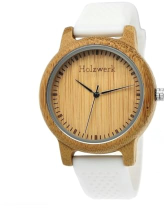 Handgefertigte Holzwerk Germany® Designer Uhr Herren-Uhr Damen-Uhr Öko Natur Vegan Holz-Uhr Armband-Uhr Analog Klassisch Quarz-Uhr mit Silikon Kautschuk Armband und Holz Gehäuse Weiß (schwarz)