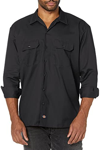 Dickies Men’s Long Sleeve Work Shirt – Durable Button-Down Mechanic Shirt for Men, Ideal for Uniform or Construction Use, Black, Large