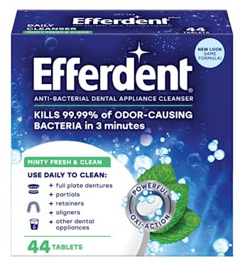 Efferdent Retainer Cleaning Tablets, Denture Cleaning Tablets for Dental Appliances, Minty Fresh & Clean, 44 Count, (Pack of 1)