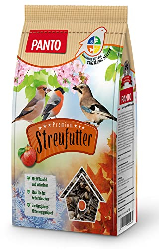PANTO Streufutter für Wildvögel mit Wildapfel 1,7 kg – Vogelfutter aus Sonnenblumenkernen, Nüssen, Rosinen für Körnerfresser, ganzjähriges Wildvogelfutter