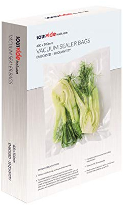 SousVideTools | Vacuum Sealer Bags | Pack of 50 | 40cm x 50cm | Embossed Food Storage | Sous Vide Cooking, Freezing & Microwaving | [SVT-06007]