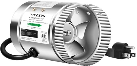 VIVOSUN 4 Inch Inline Duct Fan 100 CFM, HVAC Exhaust Ventilation Fan with Low Noise for Basements, Bathrooms, Kitchens and Attics, Silver