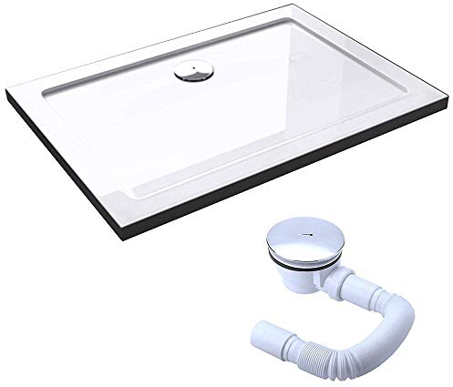 Mai & Mai Plato de Ducha 75x100x4 cm – Acrílico Blanco Rectangular, Antideslizante y Resistente, con Desagüe AL01, Instalación a Ras de Suelo o Sobresuelo Faro2