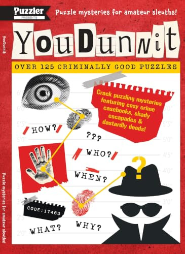 YouDunnit - a unique cosy crime puzzle book packed with mysteries, puzzles, teasers and armchair detective challenges.