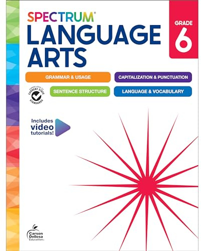 Spectrum Grade 6 Language Arts Workbook, ELA Middle School Books for Kids Ages 11-12 Covering Grammar, Vocabulary, Sentence Structure, Parts of Speech, and More, Classroom or Homeschool Curriculum