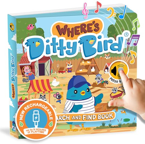 DITTY BIRD Libro sonoro per bambini: il nostro dove sei? Il libro musicale per bambini è il giocattolo perfetto per regali di 1 anno e 1 anno. Giocattolo educativo per i più piccoli.