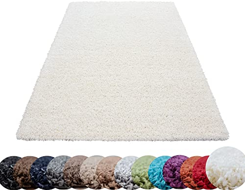 Homebyhome Shaggy Teppich 200x300 Wohnzimmer (200 x 290 cm) - Shaggy Teppich Hochflor Creme Extra Weich und Flauschig - Waschbarer Langflor Teppiche für Schlafzimmer, Küche, Flur - Carpet, Halı, Kilim
