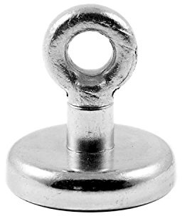 Magnetastico® | 1 pezzo magnete con occhiello in neodimio N35 36 mm Ø | Forza di tenuta 41.0 kg | 1 pezzo magnete extra potente in neodimio con base e eyebolt ovvero vite ad anello, zincato