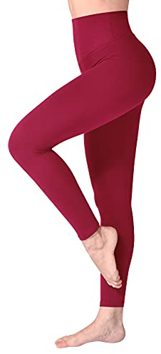 SINOPHANT High Waisted Leggings for Women, Buttery Soft Elastic Opaque Tummy Control Leggings, Plus Size Workout Gym Yoga(Wine red1,L-XL)