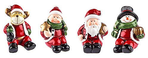 Ideen mit Herz Kleine Deko-Figuren | Weihnachten | 4 Stück | Rentier, Weihnachtsmann, Schneemann & Winterkind | Weihnachtsfiguren ideal zum Basteln oder als Tischdeko (Figuren sitzend | ca. 6 cm hoch)