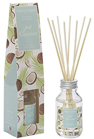 Hassett Green London - Just Coconut - Fragrance Oil Reed Diffuser - 100ml Glass Bottle with 8 Rattan Reeds