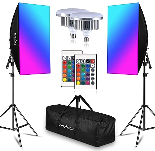 Softbox Fotostudio Set, Zingbabu 2 Stück 150W Foto Beleuchtung Licht, RGB LED Softbox Set mit 3200~6000 K,CRI95+, Aluminium Alloy Produktfotografie für Studio Display