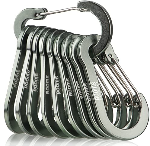 Booms Fishing CC5 Multi-Use Carabiner Clips, 10 Pack 2.7 Small Caribeener Clips, Mini Keychain Caribeaner Clip, Aluminum D Ring Carabiners