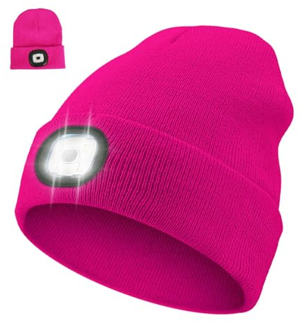 APODESS Kinder Mütze mit Led Licht Wintermütze Kinder Led Mütze USB Wiederaufladbare 4 LED Lampe Winter Warme Stirnlampe Strickmütze Leuchtmütze Kinder Geschenkideen Weihnachten für Jungen Mädchen