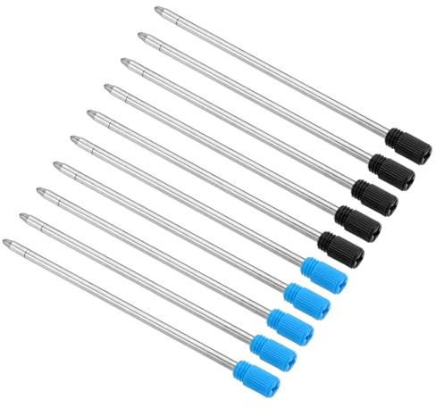 PATIKIL Recargas de Tinta para Bolígrafo de 0.7 mm, 10 Unidades, Punta Media, Metal, Compatibles, Reemplazables para Escribir en la Oficina, Tinta Negra y Azul