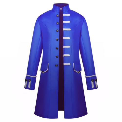 Steampunk Cappotto da uomo Halloween Frack Giubbotto Medievale Vintage Vittoriano Gotico Frack, Halloween Carnevale Cosplay Costume, Blu, L