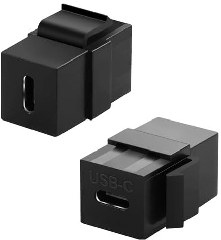 QIANRENON usb C 3.1 Keystone Conector 10Gbps Tipo C 3.1 Hembra a Hembra Adaptador USB C Pared Placa Enchufe Módulo de Paso, 100 W de Carga, Negro, 2