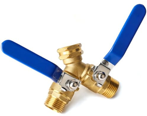 Garden Hose Splitter 2 Way Heavy Duty Brass Tap Adapter with Long Handle for Gardening Garden Hose Stop Valve Hose Connector Fittings