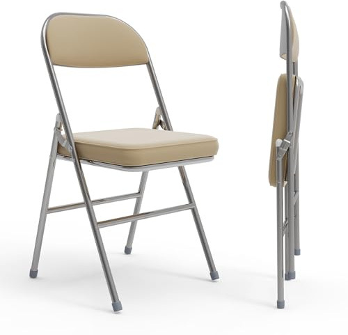 PIPIPOXER Lot de 2 sillas plegables de PU, Silla de oficina plegable poco ocupa espacio para el hogar y la oficina, Silla de invitado acolchada, amarilla