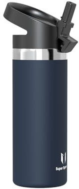 Super Sparrow Botella de Agua Acero Inoxidable - Botella Agua niños Boca Ancha con Paja 500ml - Sin BPA, para Gimnasio, Deporte, Oficina, Yoga, Ciclismo