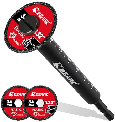EZARC Inside Pipe Cutter for PVC Pipe, Impact Pipe Cutter with Replaceable Diamond Grit Cutting Wheel, 2-1/2 Cutting Depth 1/4 Hex Shank, 34mm PVC Pipe Cutter for PVC, PPR & Plumbing Pipes, 2 Pack