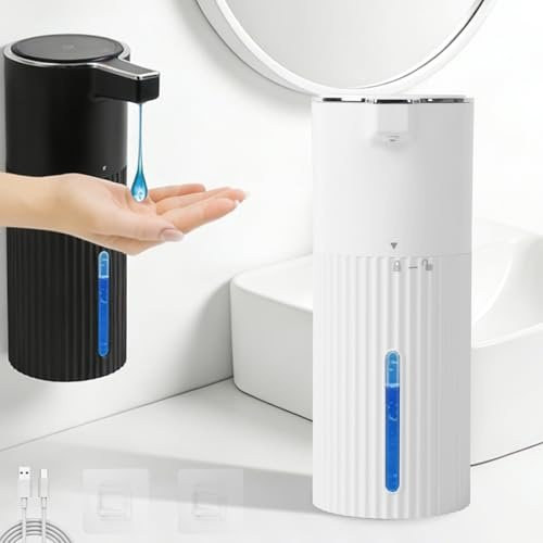 Longzhuo Dispensador De JabóN AutomáTico Sin Contacto 400 Ml, con Sensor De Infrarrojos, Recargable por USB Tipo LíQuido, Ipx5, Resistente Al Agua, Sin Taladrar, para BañO, Cocina, Blanco