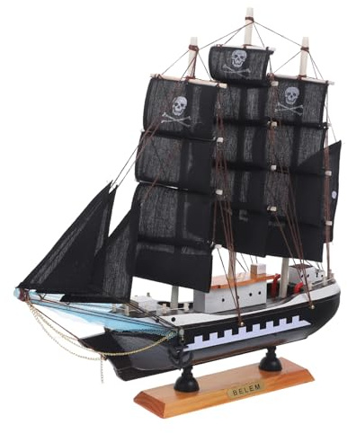TOGEVAL 1Pc Wooden Pirate Ship Model Decorative Sailboat Mediterranean Style for Home Office Nautical Theme Wooden Vessel for Nautical Enthusiasts