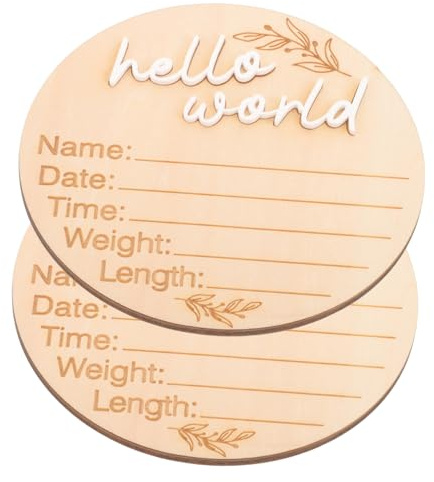 SOPOTUTU 2pcs Wooden Birth Announcement Signs Natural Circular Cards for Newborns Monthly Growth Record Discs Name and Weight Keepsake Props