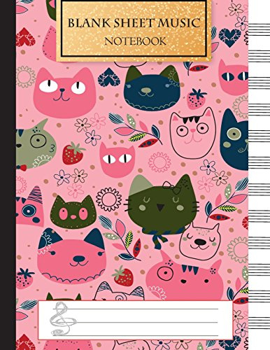 Blank Music Sheet Notebook: Music Manuscript Paper, Staff Paper, Music Notebook 12 Staves, 8.5 x 11, A4, 100 pages, Pink Cute Cat Journal: Volume 1 (Music Composition Books)