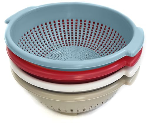 Ecoplast | Colapasta in Plastica ø28, Scolapasta con Manici in Colori Assortiti Tortora/Bianco/Rosso/Mandarino, Made in Italy