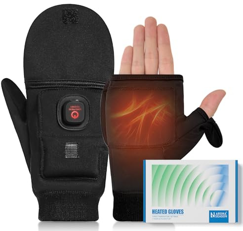 Aroma Season Heated Gloves for Men Women, 3 Heating Levels Rechargeable Gloves with Flip-top Touchscreen Design, Electric Hand Warmers for Winter Outdoor Working Cycling Skiing Hunting (Black, L/XL)