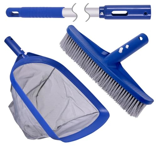 POOLAZA 3-in-1 Pool Cleaning Kit, Pool Skimmer Net, Pool Brush & 50 Pole