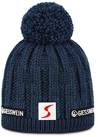 Giesswein ÖSV Beanie Lenzerhorn - Merino Mütze mit Bommel, Ski Austria Beanie, Damen & Herren Strickmütze aus Merinowolle, Warm gefütterte Skimütze, Unisex Wintermütze