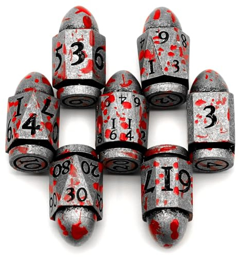 DND Würfelset for Dungeons and Dragons, ZHOORQI Bullet Metall Würfel, D and D Polyedrische Würfel Set für Rollenspiele, The DND Dice Set for Table Games（7-Blood Silver）