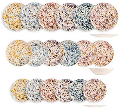 H&H Sprinkle Servizio Tavola, 18 Piatti, Stoneware, Decorati, Colorati