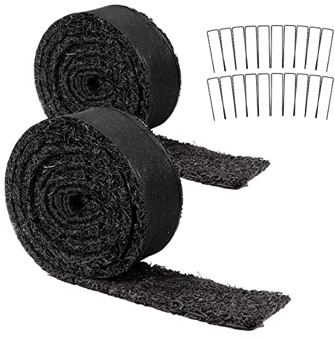 Harmiden Paquete de 2 mantillo de goma para paisajismo, rollo de alfombrilla de mantillo de goma permanente, color negro, borde de borde de mantillo de 120 x 4.5 pulgadas