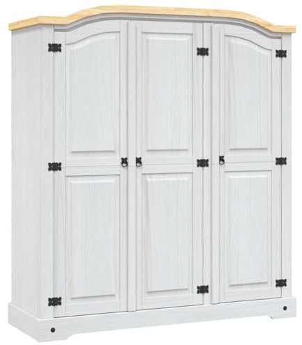 vidaXL Kiefer Kleiderschrank Mexiko-Stil Corona 3 Türen Garderobenschrank Schlafzimmerschrank Dielenschrank Holzschrank Schrank Weiß