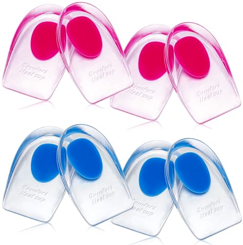 Gel Heel Cups for Heel Pain Relief – Shock Absorbing Silicone Inserts for Plantar Fasciitis & Achilles Tendonitis – Cushioned Heel Support Pads for All-Day Standing (4 Pairs-Medium)