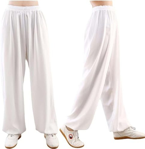 AahArya Tai Chi Hose für Damen und Herren Baumwolle und Leinen Haltegurt Elastisch Kampfsport Tai Chi Hose Atmungsaktiv Einfarbig Flügel Chun Kung Fu Trainingshose Yoga Laternenhose,E,S