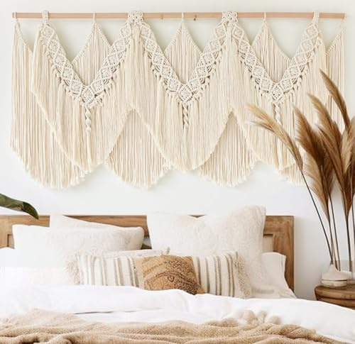 IOWER Macrame Wall Hanging Wedding Hanger Macrame Wall Decor Dorm Craftsmanship Handmade Tassel Knotting Boho Fiber Art Home Room Decor 47 W x 25 L