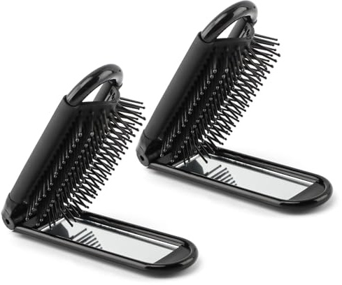 2Pcs Foldable Hair Brush with Mirror, Travel Compact Hair Brush Pocket Size, Portable Massage Comb, Anti-static Mini Hairbrush, Small Hair Styling Tools for Women Men Home Travel