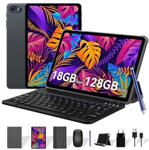 TABWEE Tablet mit Tastatur und Stift - 18GB RAM+128GB ROM (2TB TF), Android 15 Tablet 10 Zoll, 6000mAh, 5MP+2MP, Gemini AI, 5G WiFi, GPS(4 Jahre Garantie)