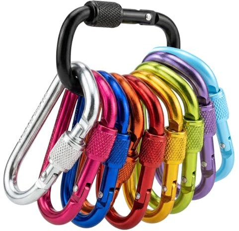10 PCS 6cm Locking Carabiner Clip, Aluminium Small Carabiner Clips with Screw Lock, Keychain Caribeana Clips for Camping Hiking Backpack Fishing Traveling(10 Colors)
