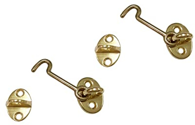 QCAA Forged Brass Cabin Hook Latch & Eye, 2-1/2, Vibrated Brass, 2 Pack, Made in Taiwan