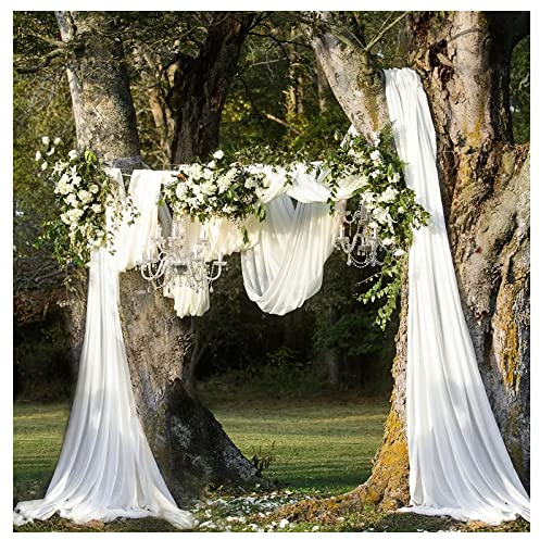 White Arch Drapes 2 Panels 6 Yards Sheer Backdrop Curtains for Parties Ceiling Wedding Arch Reception Drapery Fabric Decor