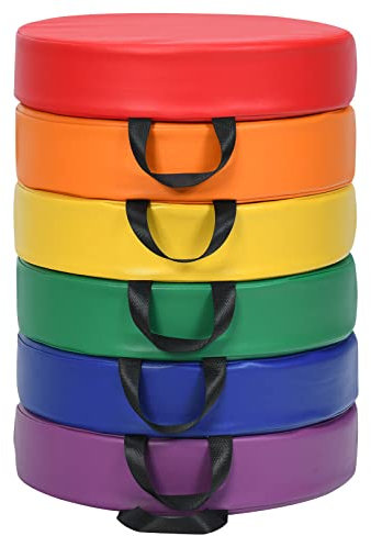 Costzon 6-Piece 15 inch Kids Floor Cushion, 3 Thick Waterproof Daycare Preschool Round Foam Cushion with Handle for Toddlers, Soft Flexible Seating for Classroom, Home, Kindergarten or Nursery
